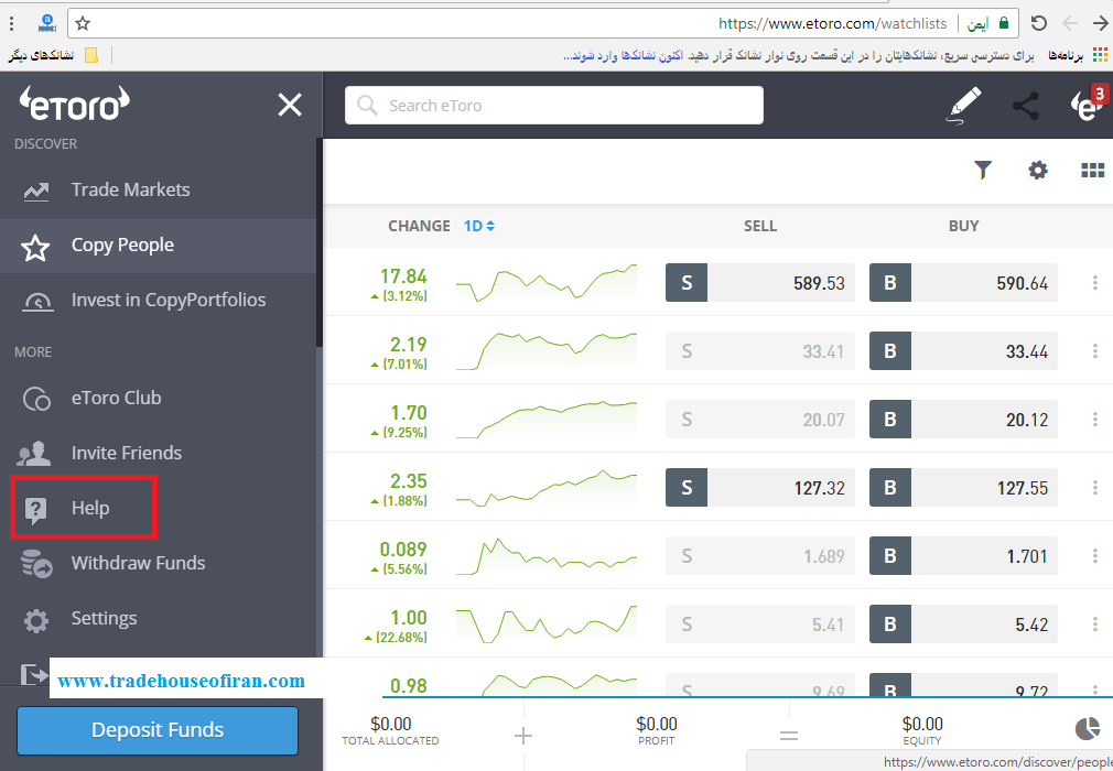 پشتیبانی بروکر eToro