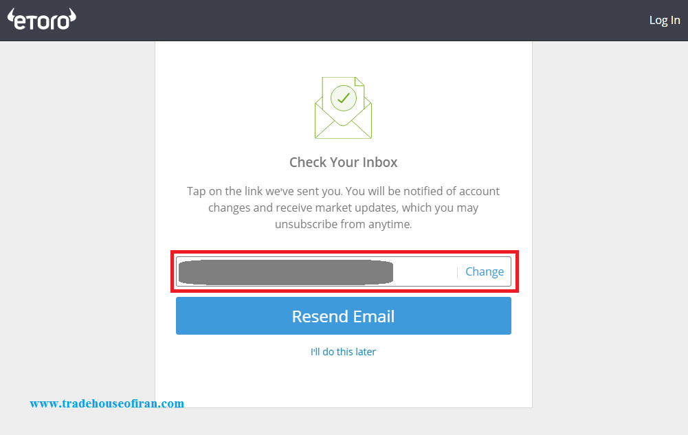 ارسال ایمیل از سوی بروکر etoro