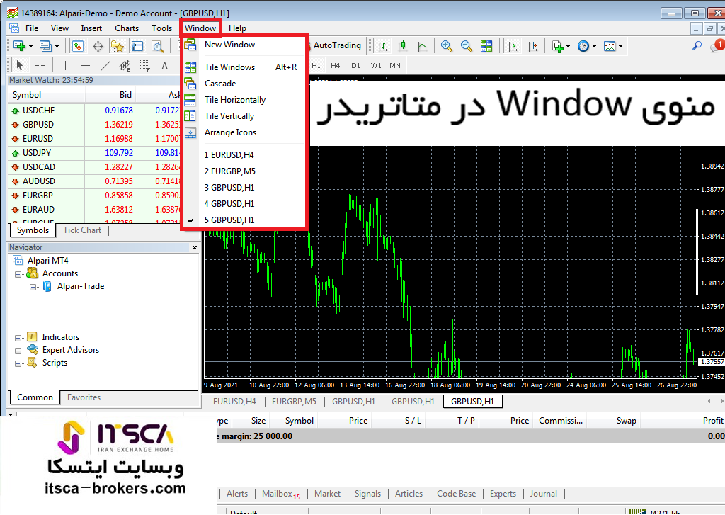 منوی Window در متاتریدر