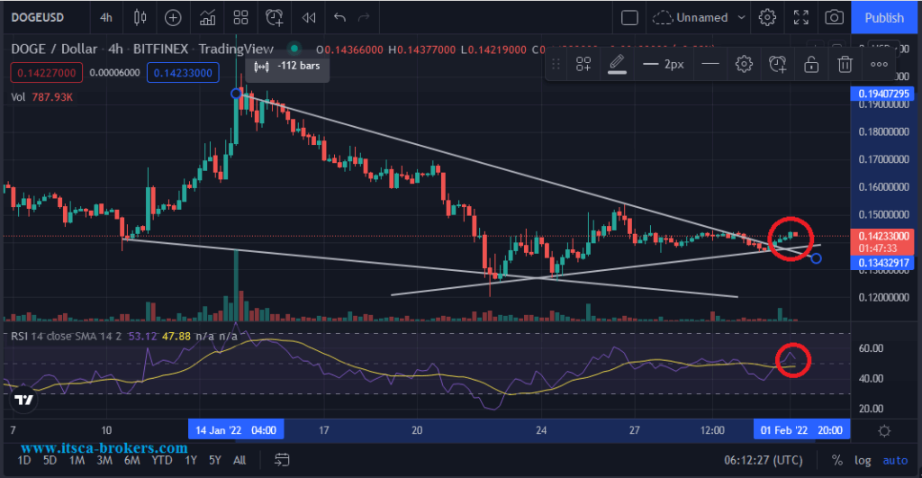 نمودار RSI دوج کوین