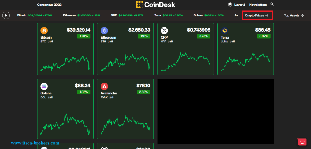 منوی Crypto Prices