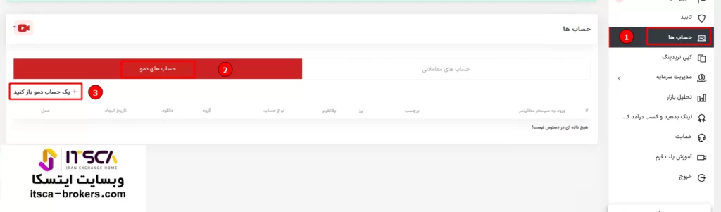 ایجاد حساب دمو در بروکر اینگات