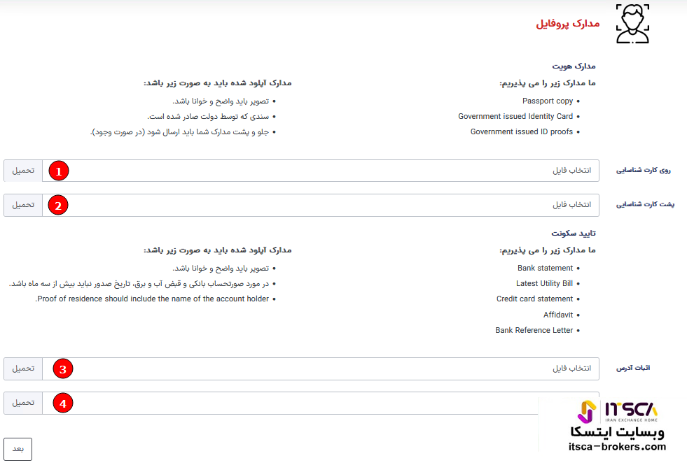 ارسال مدارک به بروکر اینگات