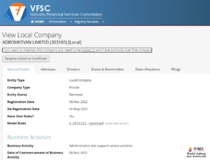 مجوز VFSC بروکر ادرو اف ایکس