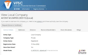 مجوز VFSC بروکر AccentForex