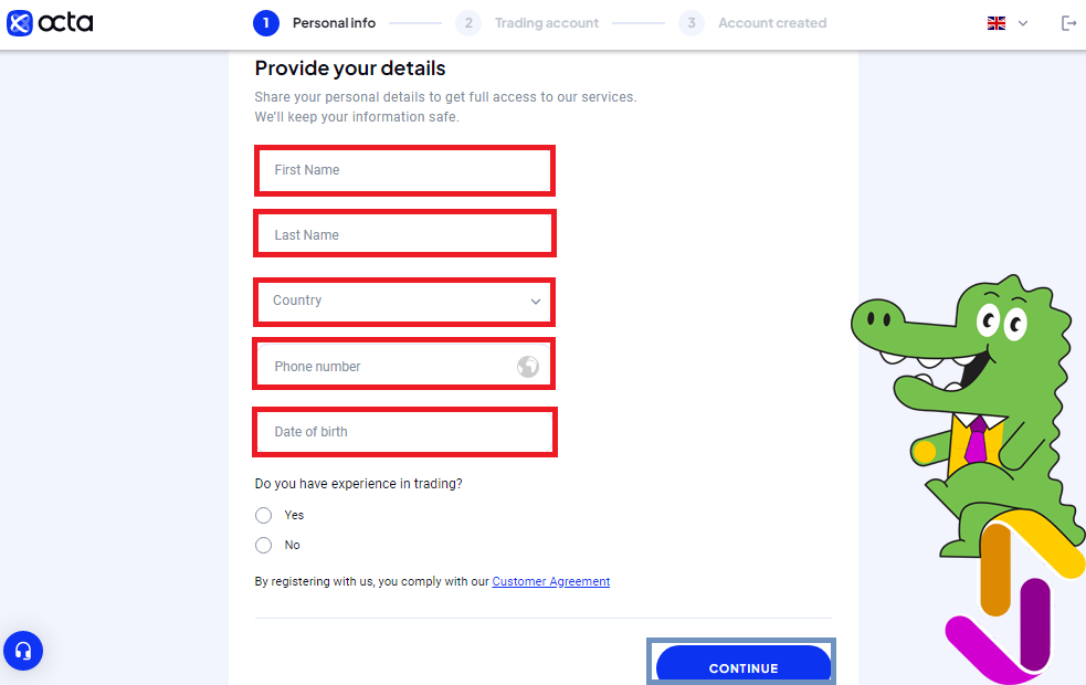 تکمیل مشخصات بروکر Octafx