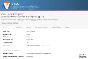 مجوز VFSC بروکر بلوبری